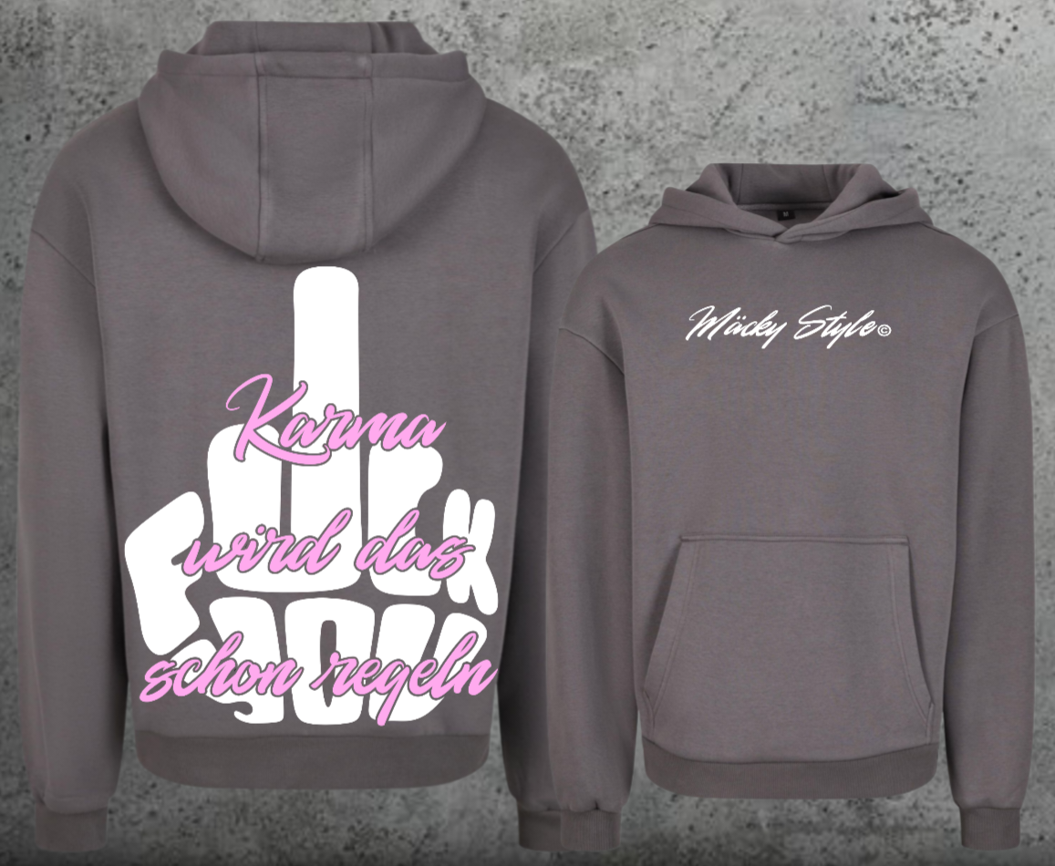 FuckYou Karma (Weiss/Rosa) Hoodie Soft Backprint