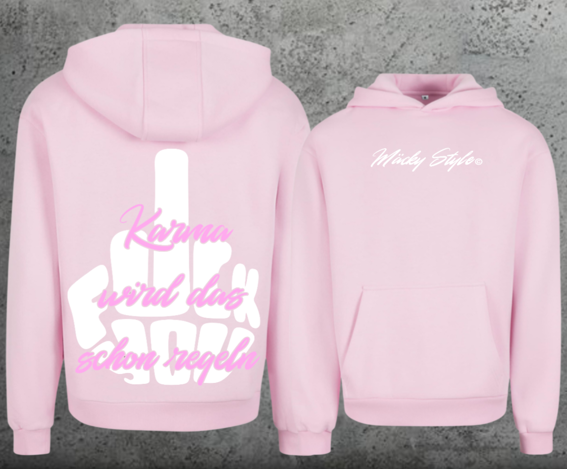FuckYou Karma (Weiss/Rosa) Hoodie Soft Backprint