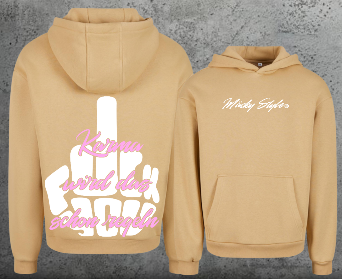 FuckYou Karma (Weiss/Rosa) Hoodie Soft Backprint