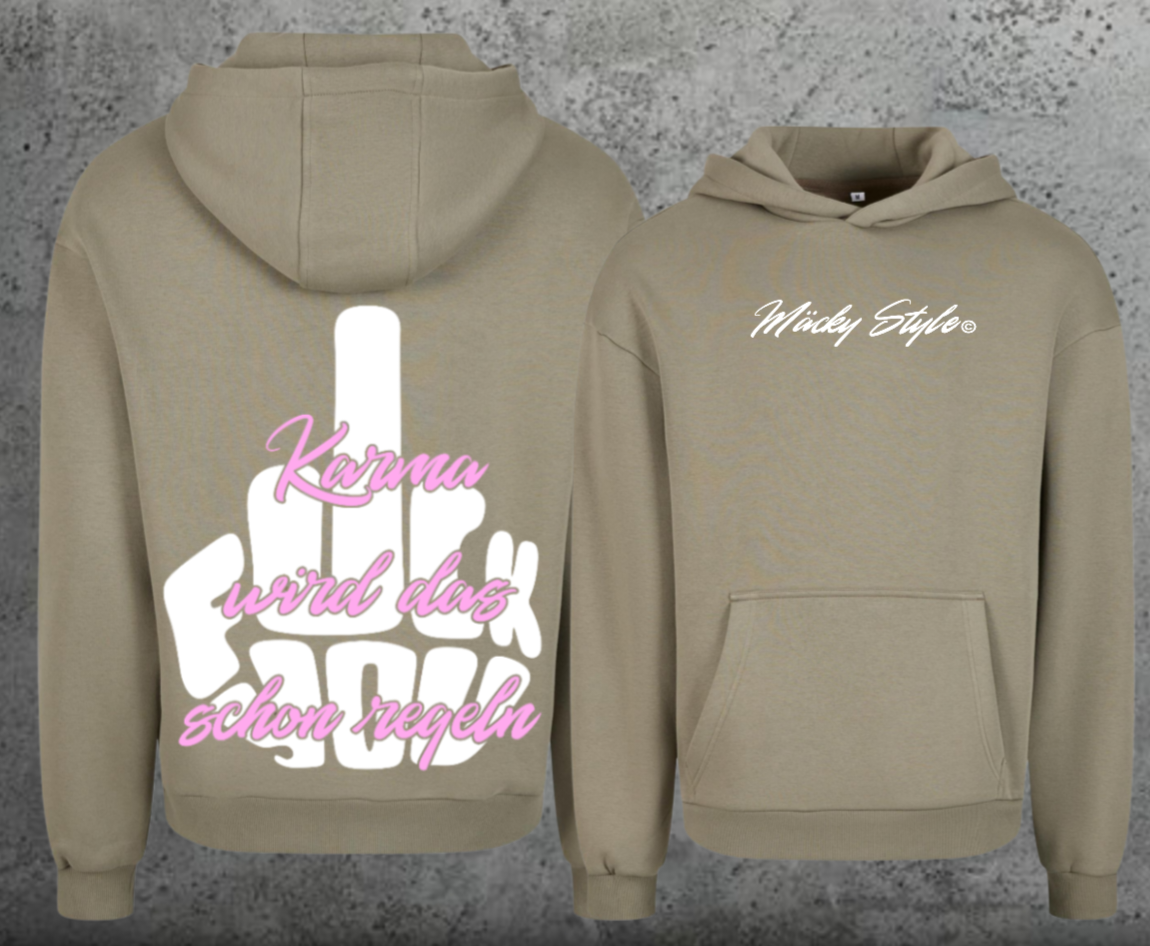 FuckYou Karma (Weiss/Rosa) Hoodie Soft Backprint