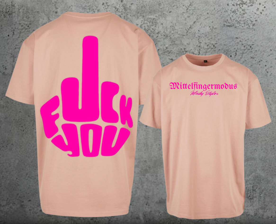 FuckYou - Mittelfingermodus Pink Oversize Shirt Backprint