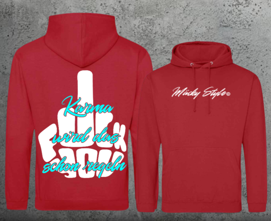 FuckYou Karma (Weiss/Türkis) Hoodie Unisex Backprint