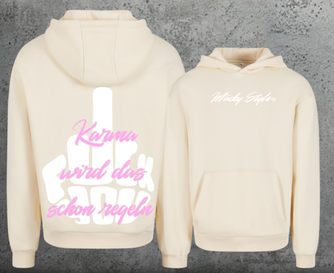 FuckYou Karma (Weiss/Rosa) Hoodie Soft Backprint