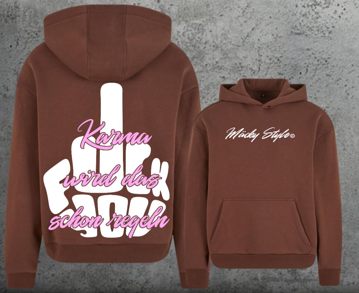FuckYou Karma (Weiss/Rosa) Hoodie Soft Backprint