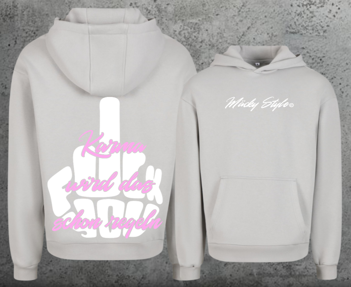 FuckYou Karma (Weiss/Rosa) Hoodie Soft Backprint
