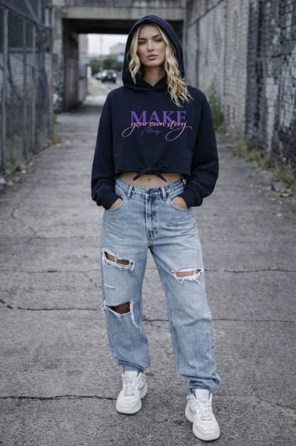 Felpa con cappuccio oversize corta con motivo dito medio da donna