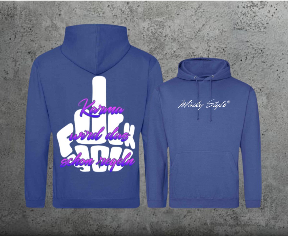 Felpa con cappuccio FuckYou Karma (nera/colorata) unisex con stampa posteriore