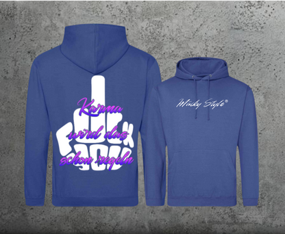 Felpa con cappuccio FuckYou Karma (nera/colorata) unisex con stampa posteriore