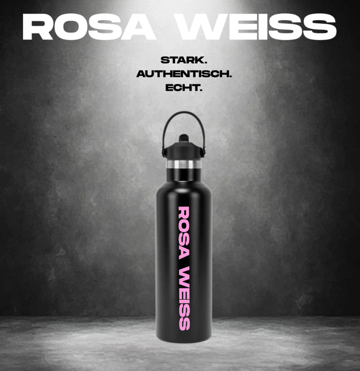 ROSA WEISS -  Dekorative Alu-Trinkflasche