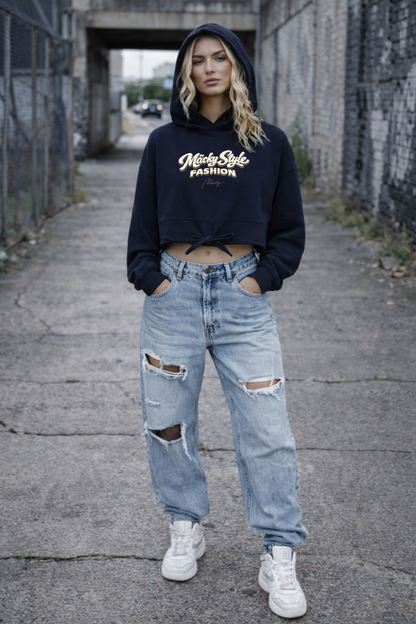 Felpa con cappuccio oversize corta con motivo dito medio da donna