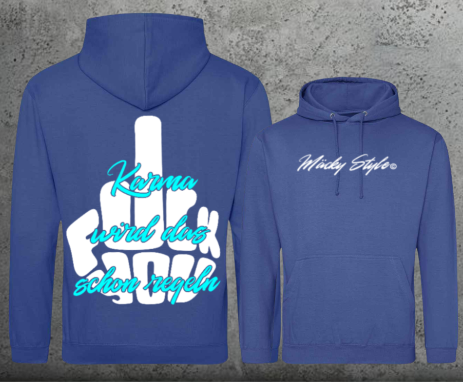 FuckYou Karma (Weiss/Türkis) Hoodie Unisex Backprint