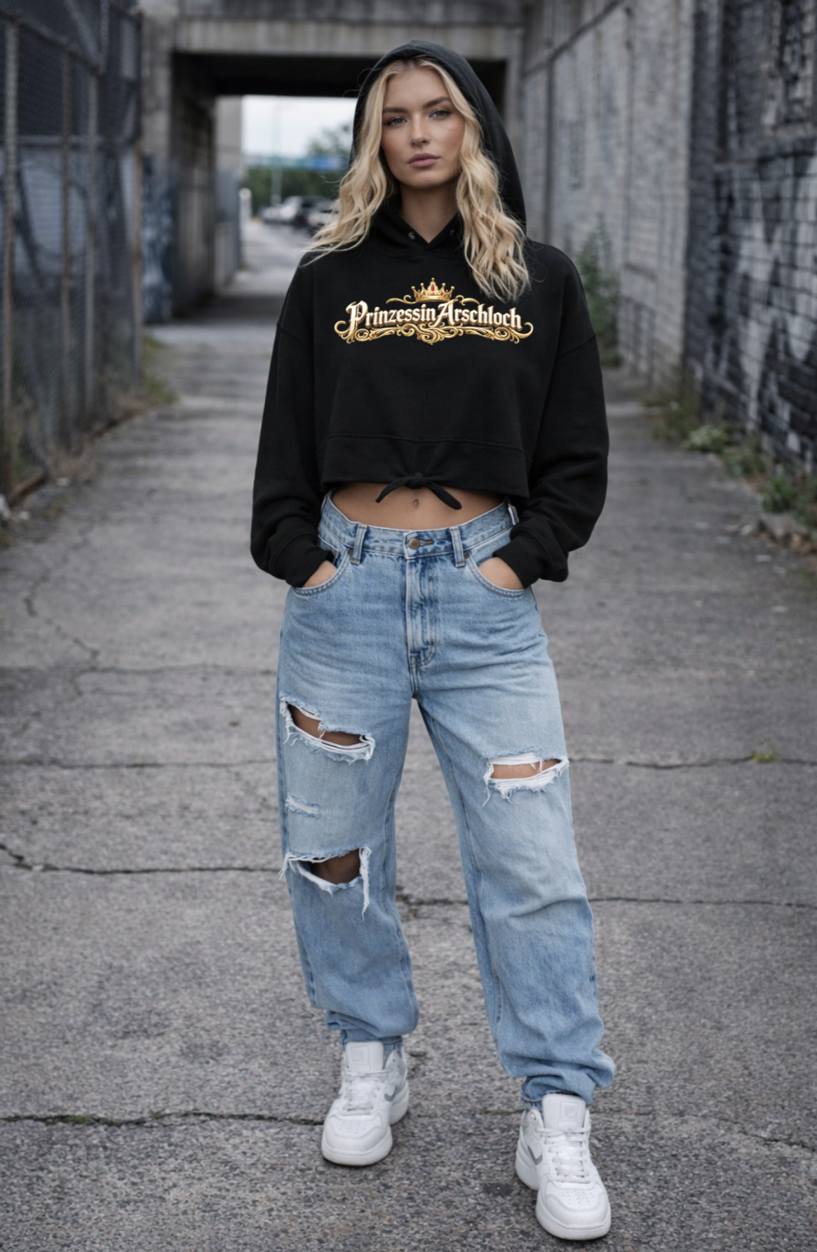 Prinzessin Arschloch Cropped Oversize Hoodie Woman