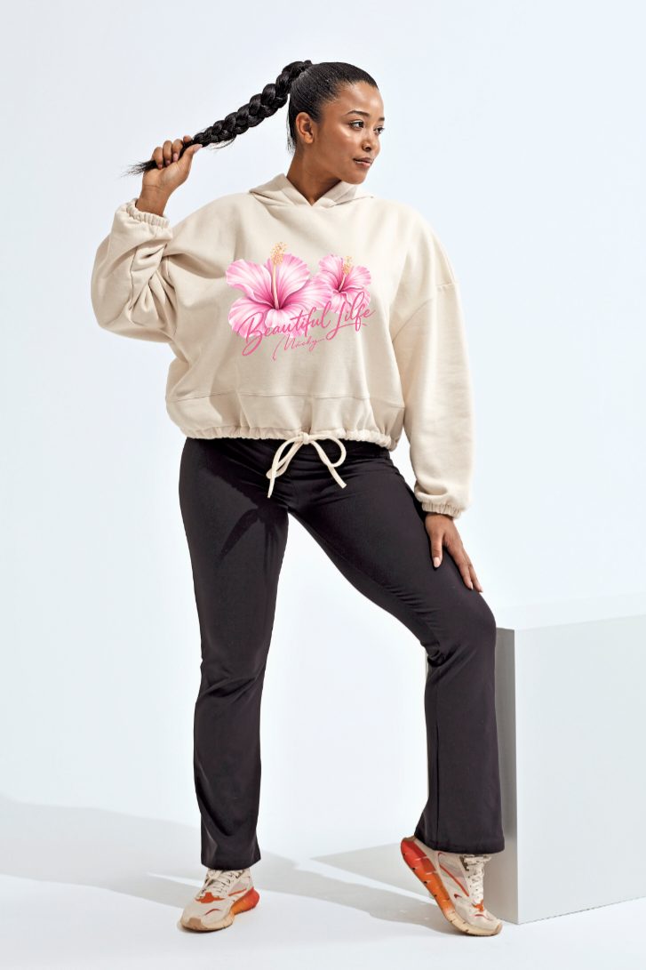 Beautiful Life Cropped Oversize Hoodie Woman