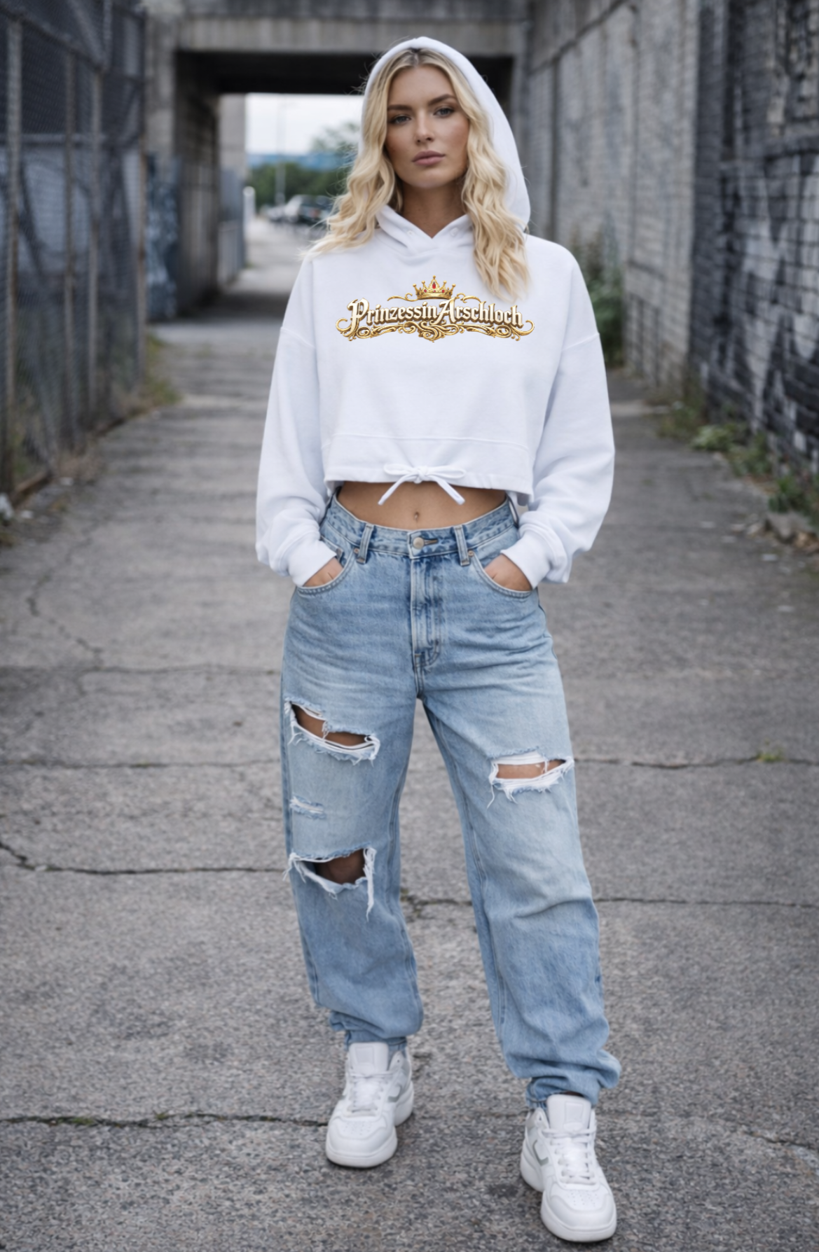 Prinzessin Arschloch Cropped Oversize Hoodie Woman