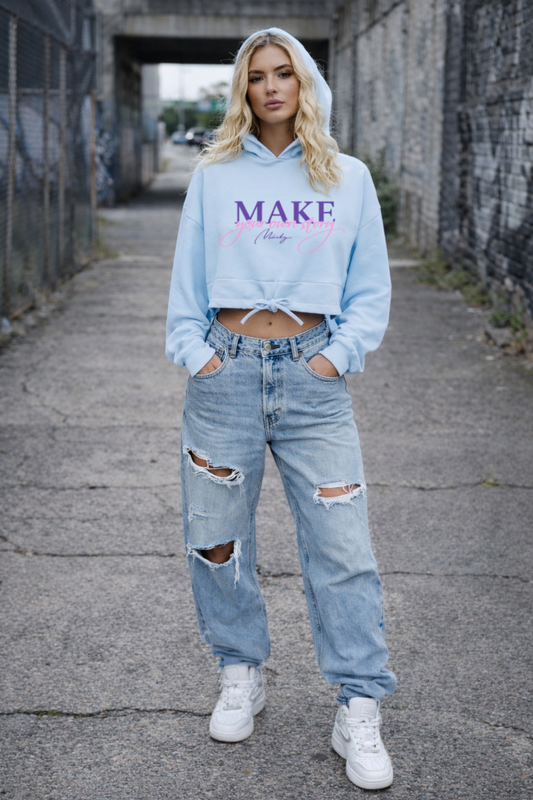 Felpa con cappuccio oversize corta con motivo dito medio da donna