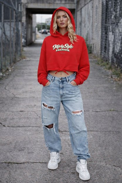 Felpa con cappuccio oversize corta con motivo dito medio da donna