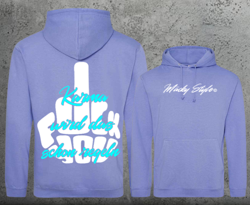 FuckYou Karma (Weiss/Türkis) Hoodie Unisex Backprint