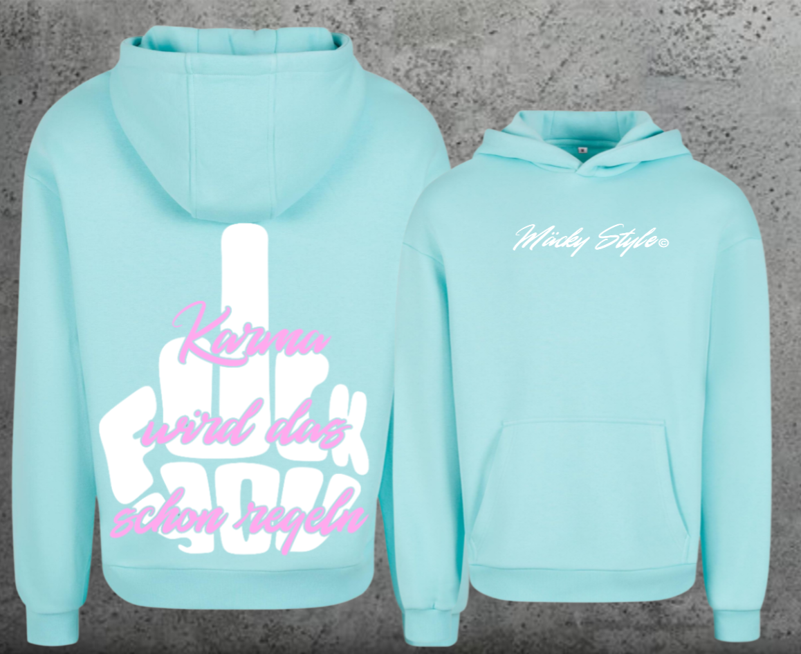 FuckYou Karma (Weiss/Rosa) Hoodie Soft Backprint