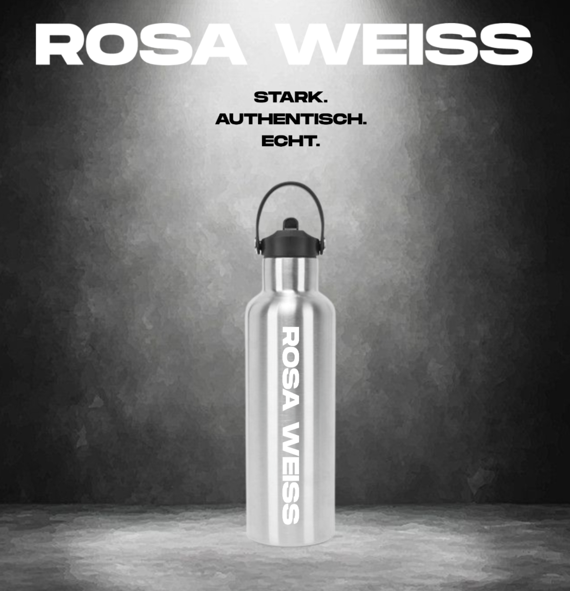ROSA WEISS -  Dekorative Alu-Trinkflasche