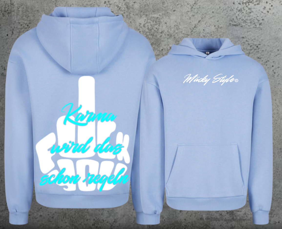 FuckYou Karma (Weiss/Türkis) Hoodie Soft Backprint