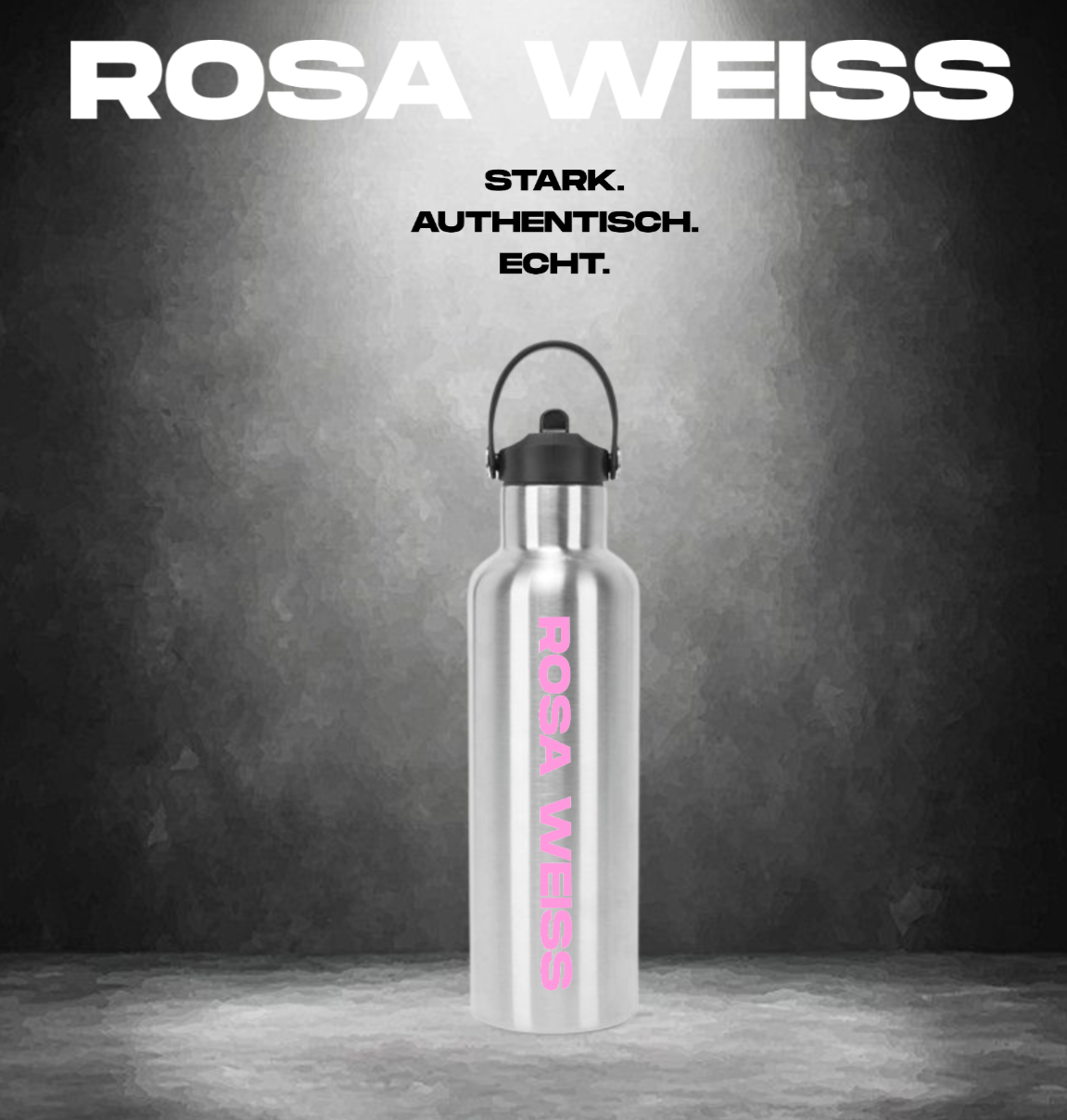 ROSA WEISS -  Dekorative Alu-Trinkflasche