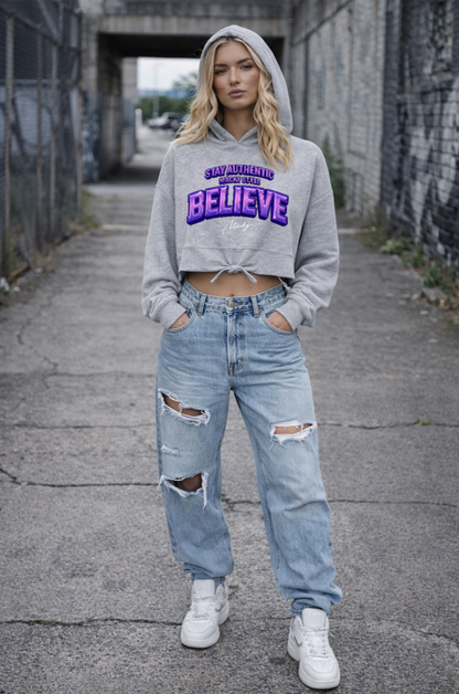 Stay Authentic Cropped Oversize Hoodie Woman