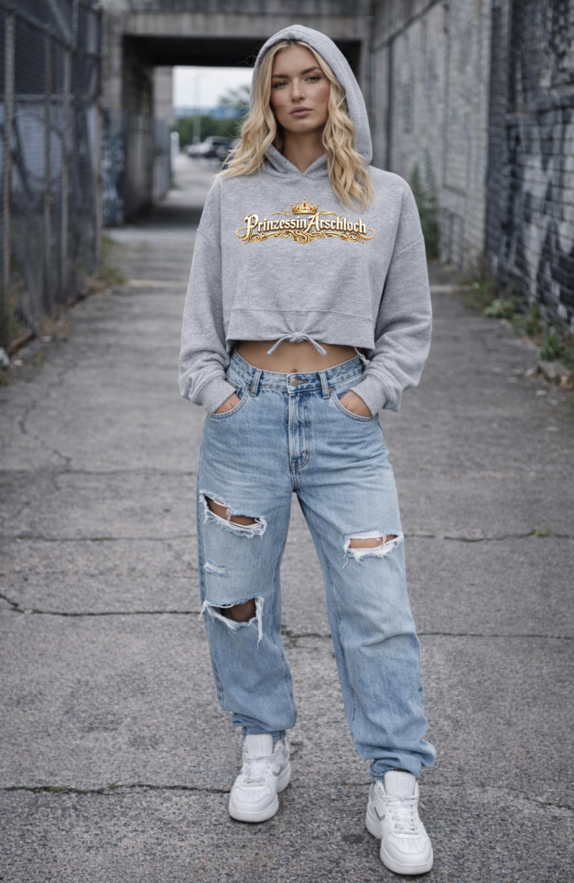 Prinzessin Arschloch Cropped Oversize Hoodie Woman