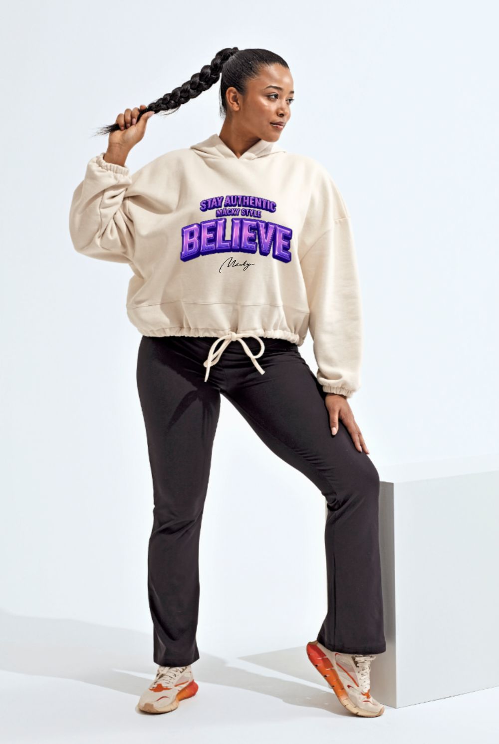 Stay Authentic Cropped Oversize Hoodie Woman
