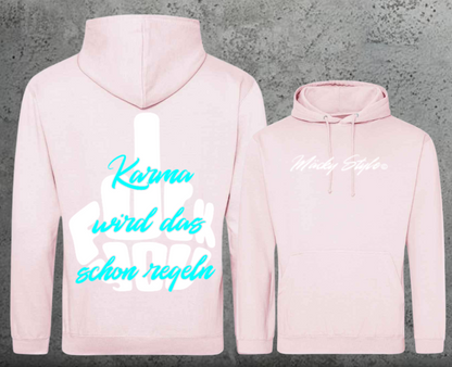 FuckYou Karma (Weiss/Türkis) Hoodie Unisex Backprint