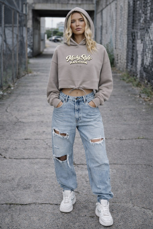 Felpa con cappuccio oversize corta con motivo dito medio da donna