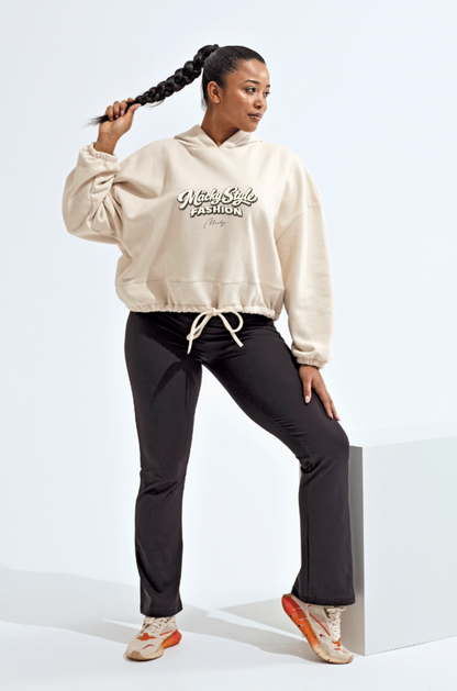 Felpa con cappuccio oversize corta con motivo dito medio da donna