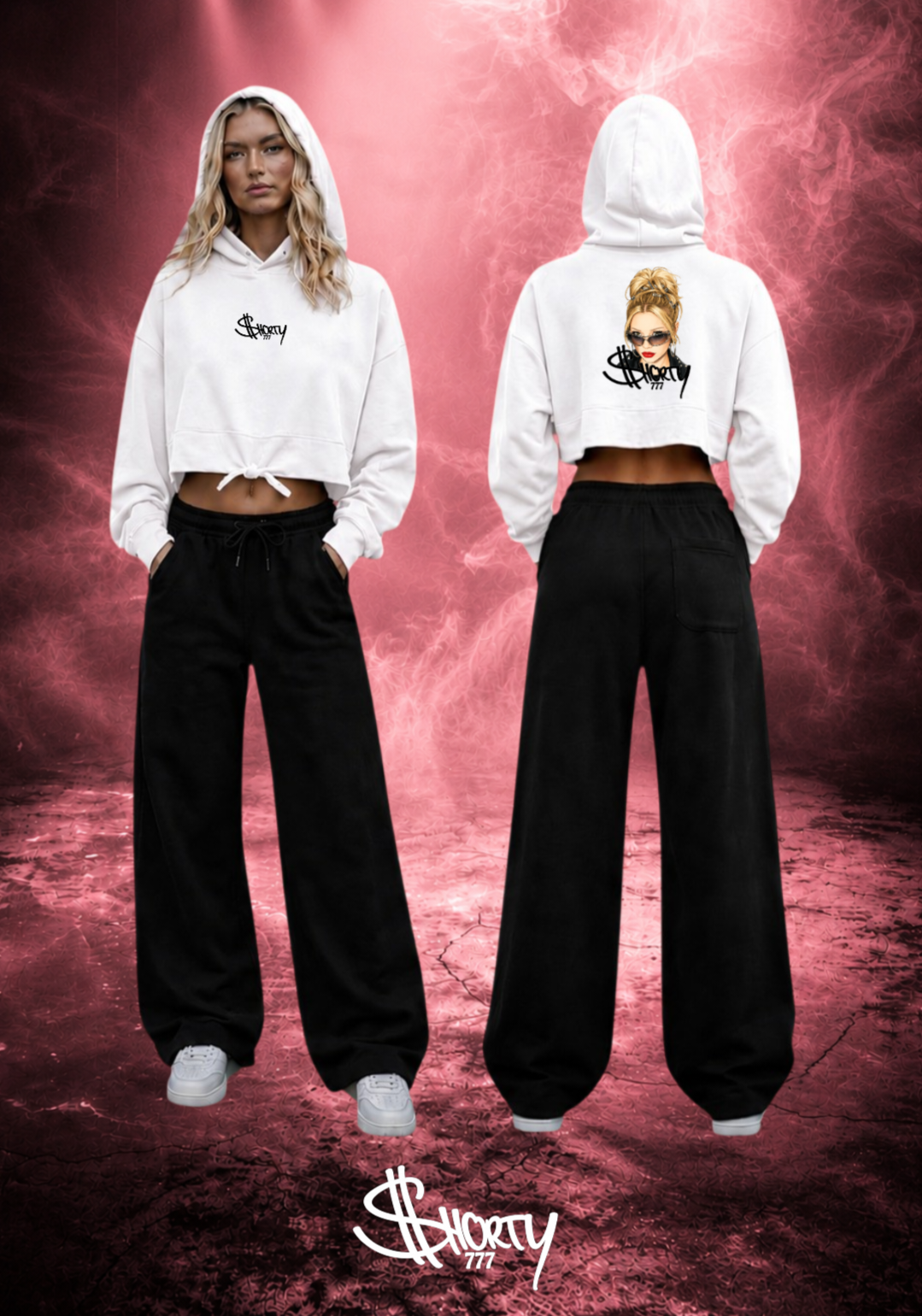 Felpa con cappuccio oversize corta con motivo dito medio da donna