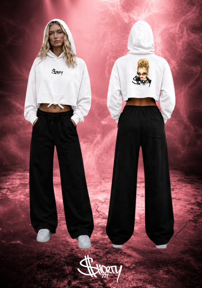 Felpa con cappuccio oversize corta con motivo dito medio da donna
