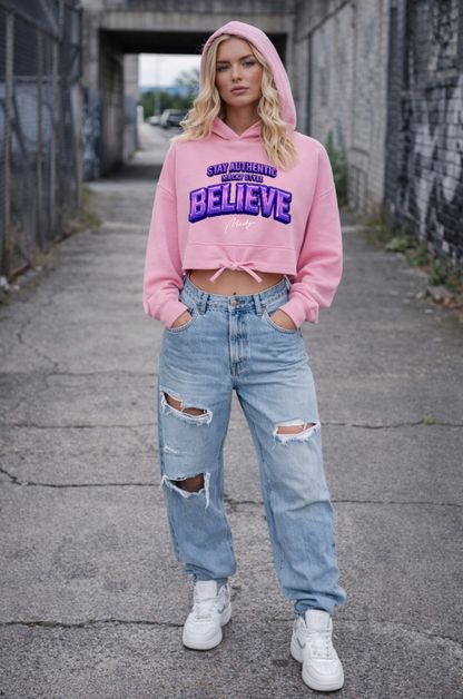 Stay Authentic Cropped Oversize Hoodie Woman