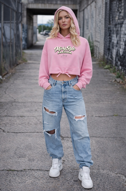 Felpa con cappuccio oversize corta con motivo dito medio da donna
