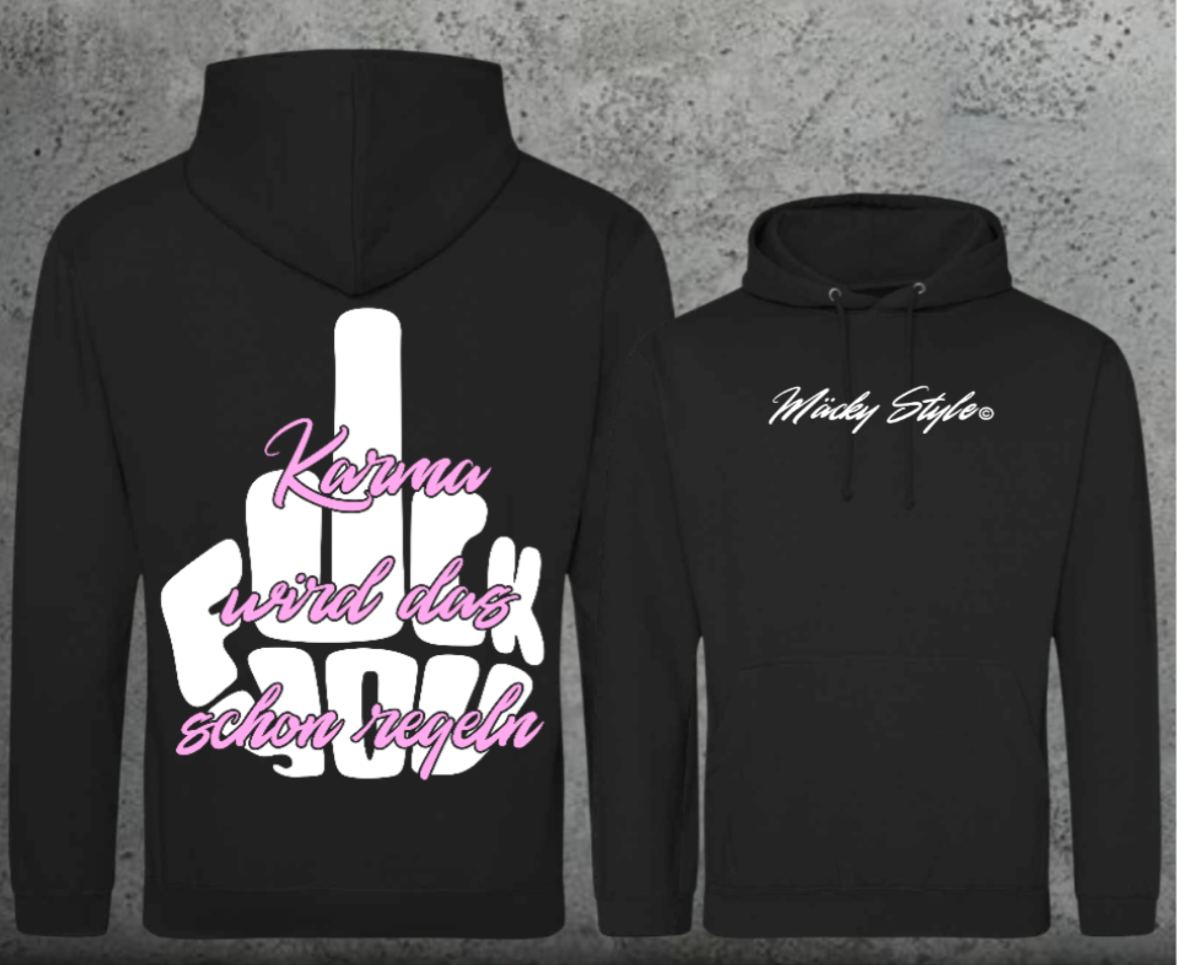 FuckYou Karma (Weiss/Rosa) Hoodie Unisex Backprint