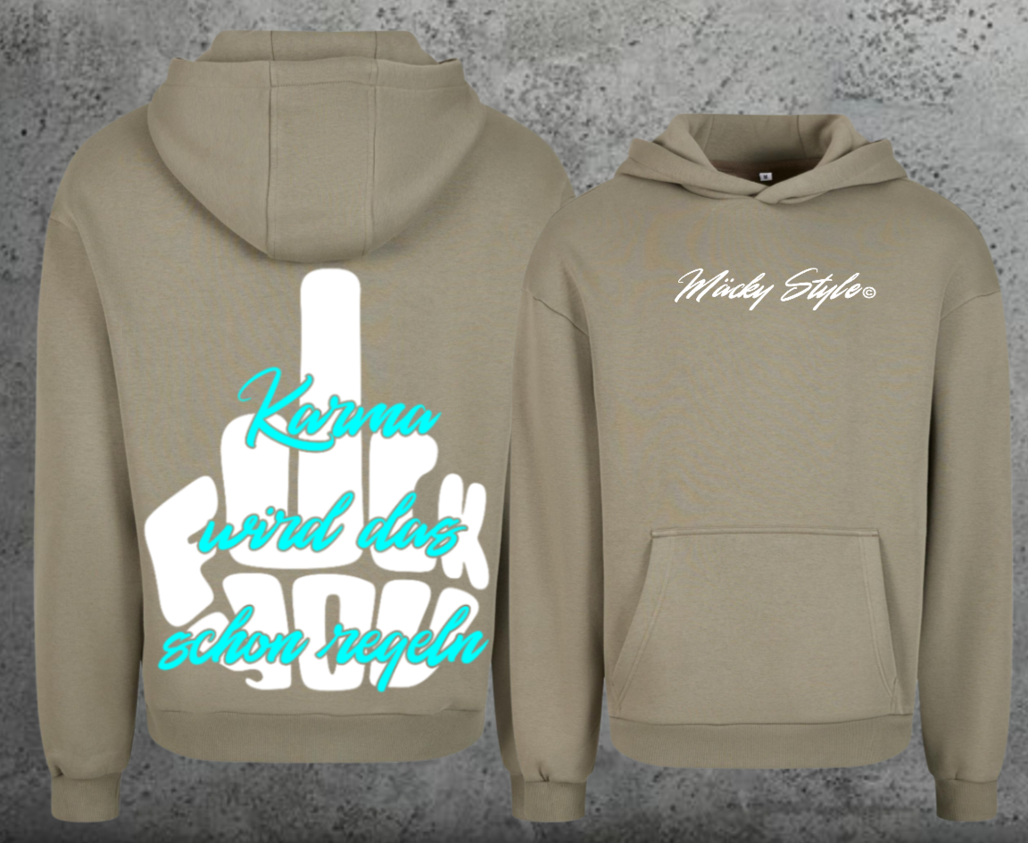 FuckYou Karma (Weiss/Türkis) Hoodie Soft Backprint