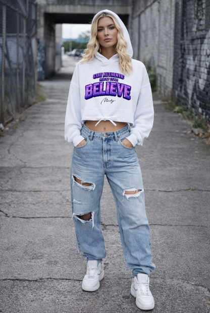 Stay Authentic Cropped Oversize Hoodie Woman
