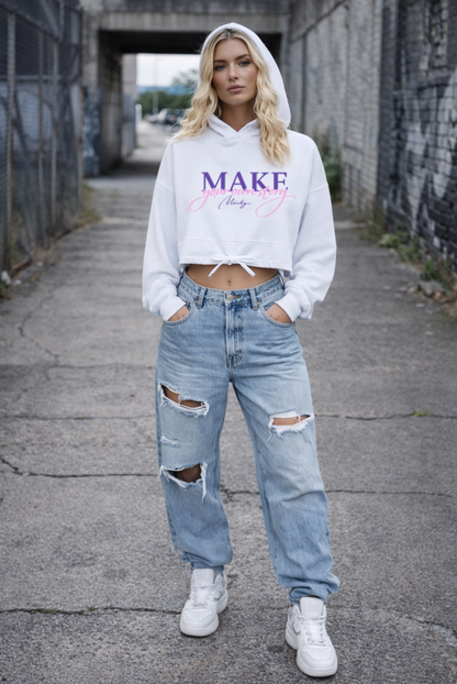 Felpa con cappuccio oversize corta con motivo dito medio da donna