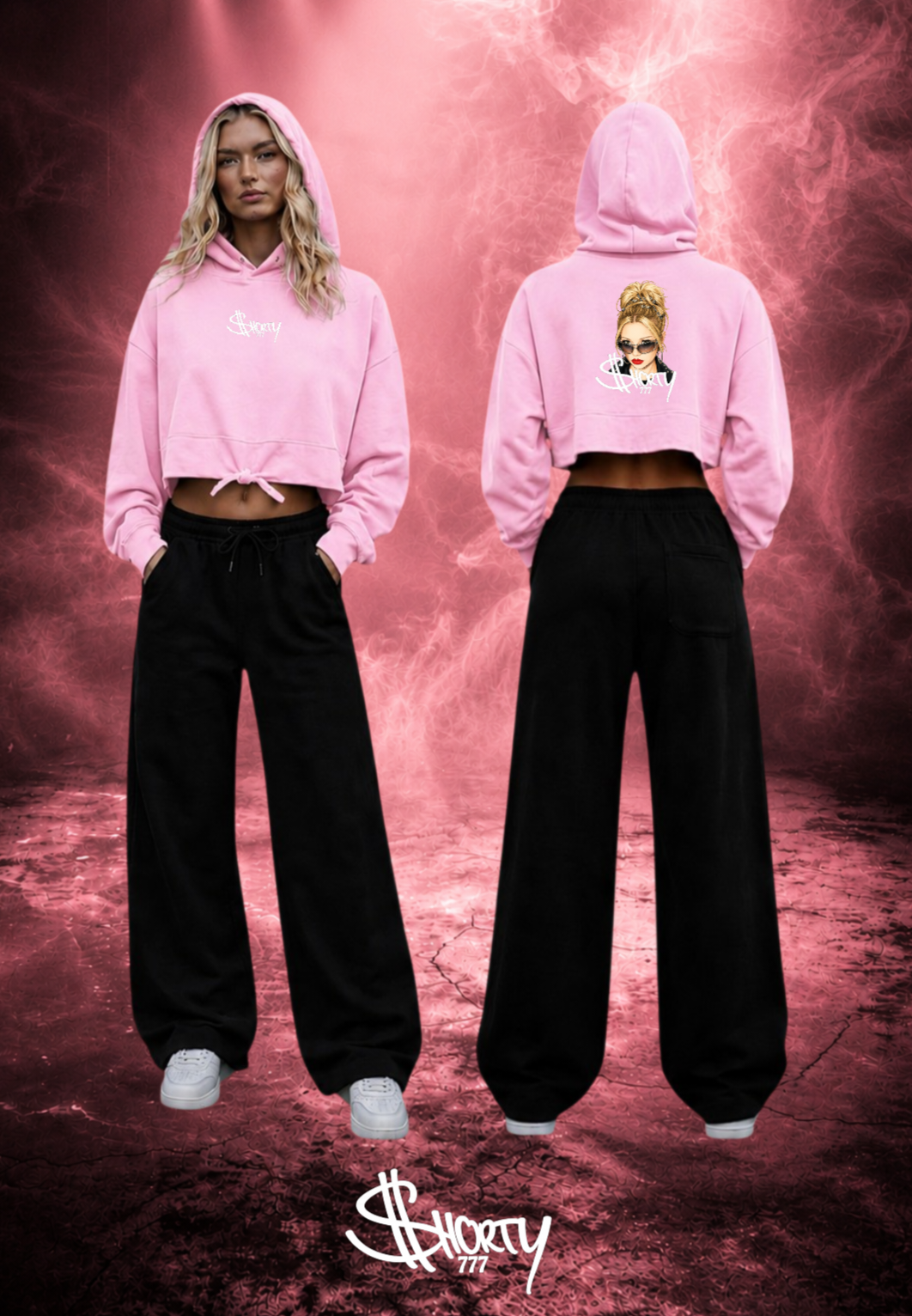 Felpa con cappuccio oversize corta con motivo dito medio da donna