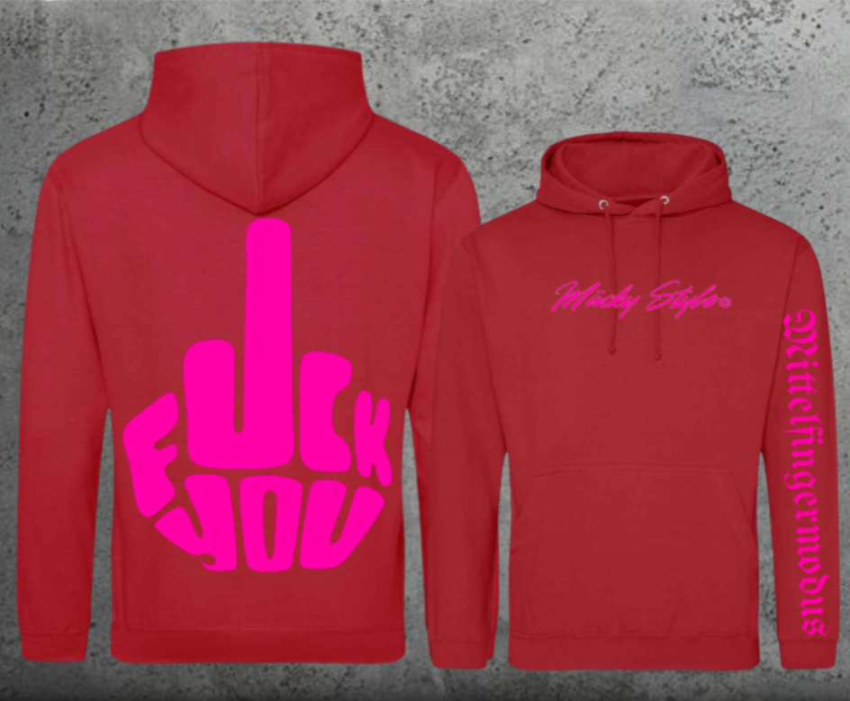 FuckYou - Mittelfingermodus Pink Hoodie Unisex Backprint