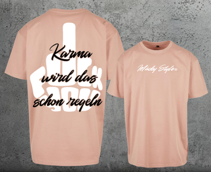 Maglietta oversize FuckYou Karma (bianca/nera) con stampa sul retro