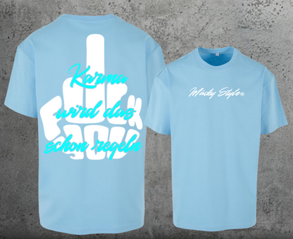 FuckYou Karma (Weiss/Türkis) Oversize Shirt Backprint Unisex