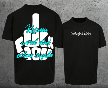 FuckYou Karma (Weiss/Türkis) Oversize Shirt Backprint Unisex