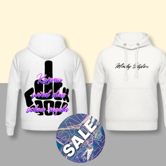 Fuck you Karma schw/weiß,  Hoodie weiß unisex