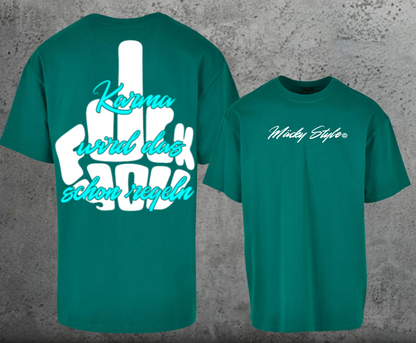 FuckYou Karma (Weiss/Türkis) Oversize Shirt Backprint Unisex