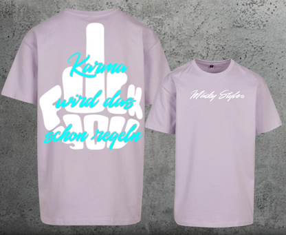 FuckYou Karma (Weiss/Türkis) Oversize Shirt Backprint Unisex