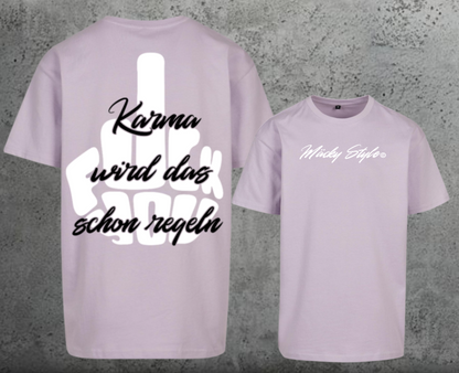 Maglietta oversize FuckYou Karma (bianca/nera) con stampa sul retro