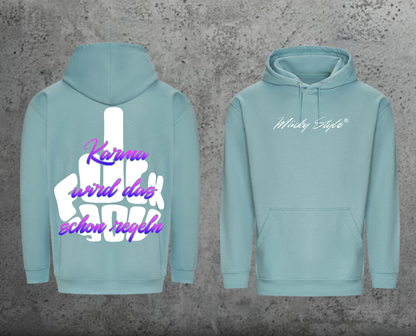 Felpa con cappuccio FuckYou Karma (nera/colorata) unisex con stampa posteriore