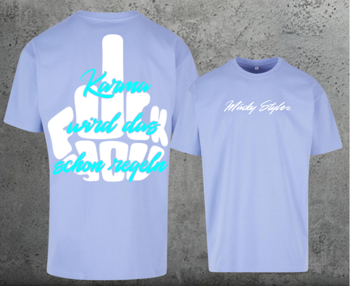 FuckYou Karma (Weiss/Türkis) Oversize Shirt Backprint
